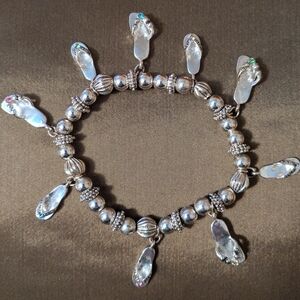 Super Cute Silver Tone Flip-Flop Charm Bracelet With Multi-Colored Rhinestones